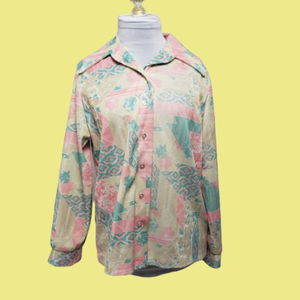 70s Vintage Button Down Soft Colors 40" Bust Large